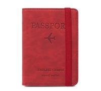 esmen Custodia protettiva for portapassaporto, borsa for passaporto, portadocumenti, biglietto aereo for l'estero, documento di viaggio, portacarte(Rot)