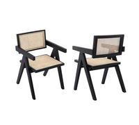 esmen Farmhouse Rattan Dining Chairs Set of 2, Armchair with Rattan Back & Seat for Bedroom Patio Balcony Kitchen(Svart)