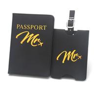 esmen Passoport - Custodia per passaporto, set di etichette per bagagli, porta carte d'identità da viaggio, porta passaporto, borsa per passaporto da viaggio, Nero