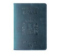 esmen Passoport - Custodia per passaporto spagnolo, porta documenti, in pelle bovina, stile retrò, porta carte di credito, set di libri e passaporti, Blu