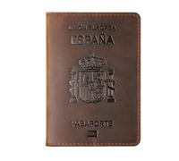 esmen Passoport - Custodia per passaporto spagnolo, porta documenti, in pelle bovina, stile retrò, porta carte di credito, set di libri e passaporti, Marrone