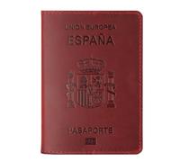 esmen Passoport - Custodia per passaporto spagnolo, porta documenti, in pelle bovina, stile retrò, porta carte di credito, set di libri e passaporti, Rosso