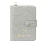 esmen Portadocumenti da viaggio con custodia protettiva for passaporto, appendere al collo, in pelle, possibilità di riporre carte credito e portafoglio(Grey)