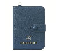 esmen Portadocumenti da viaggio con custodia protettiva for passaporto, appendere al collo, in pelle, possibilità di riporre carte credito e portafoglio(Blauw)