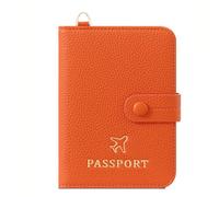 esmen Portadocumenti da viaggio con custodia protettiva for passaporto, appendere al collo, in pelle, possibilità di riporre carte credito e portafoglio(Oranje)