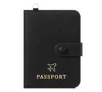 esmen Portadocumenti da viaggio con custodia protettiva for passaporto, appendere al collo, in pelle, possibilità di riporre carte credito e portafoglio(Svart)