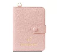 esmen Portadocumenti da viaggio con custodia protettiva for passaporto, appendere al collo, in pelle, possibilità di riporre carte credito e portafoglio(Roze)