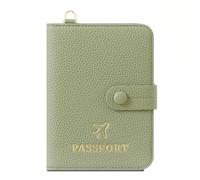 esmen Portadocumenti da viaggio con custodia protettiva for passaporto, appendere al collo, in pelle, possibilità di riporre carte credito e portafoglio(Groen)