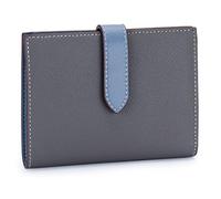 esmen Portafoglio in pelle per donna, grande capacità, multifunzione, portapassaporto, molteplici scomparti per carte, vera per biglietti e contanti(GREY/BLUE)