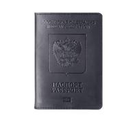 esmen Portapassaporto russo Portadocumenti in pelle di vacchetta Portafoglio for carte d'imbarco retrò Porta Set passaporti vintage(Svart)