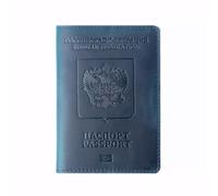 esmen Portapassaporto russo Portadocumenti in pelle di vacchetta Portafoglio for carte d'imbarco retrò Porta Set passaporti vintage(Blauw)