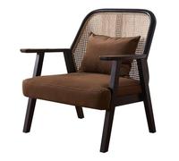 esmen Sedia in rattan marrone imbottita con schienale in canna, sedia in legno for il tempo libero, for camera da letto, sala lettura, salotto
