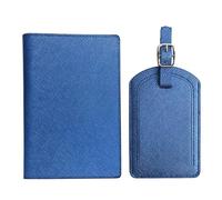 esmen Set di etichette for bagagli con custodia for passaporto, carta d'imbarco, libretto for, for in pelle PU motivo a croce, set for(Blauw)
