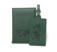 esmen Set portapassaporto e portaetichette for bagagli, custodia for passaporto in pelle PU, da viaggio, portadocumenti, for(Dark Green)