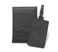 esmen Set portapassaporto e portaetichette for bagagli, custodia for passaporto in pelle PU, da viaggio, portadocumenti, for(Svart)