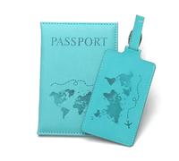 esmen Set portapassaporto e portaetichette for bagagli, custodia for passaporto in pelle PU, da viaggio, portadocumenti, for(Blauw)