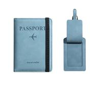 esmen Set portapassaporto e portaetichette for bagaglio, custodia for passaporto da viaggio, portafoglio for RFID in pelle PU, borsa portaoggetti multifunzione for regalo(Light Blue)