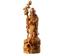 esmen Statuetta di Buddha con figure di longevità intagliate nel legno, ornamenti fortunati Feng Shui, regalo di decorazione classica for la casa