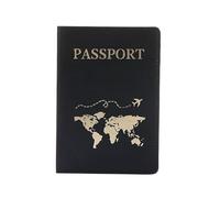 ESMENATZLS Custodia per passaporto con mappa del mondo, con aereo semplice, per donne e uomini, regalo di nozze alla moda, B nero, One Size