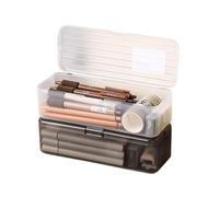 ESMENATZLS Grande Capacità Scatola di Immagazzinaggio Plastica Trasparente Matita Caso Multifunzione Penna Box Studente, Nero/l, One size