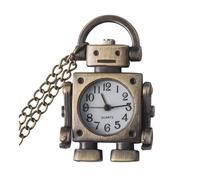 ESMENATZLS Orologio da tasca al quarzo con numeri arabi a forma di robot vintage, quadrante rotondo, decorato con grazioso portachiavi da borsa per una festa, bronzo, misura unica