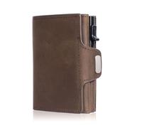 ESMENATZLS Portafogli da uomo in pelle vintage Crazy Horse con protezione RFID, mini portafoglio in metallo con cerniera portamonete per uomini e donne, Caff scuro, Taglia unica