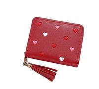 ESMENATZLS Portafoglio corto da donna con nappa, borsa portamonete in pelle PU con cerniera per ragazza carina, borsa a mano femminile, Rosso, Taglia unica