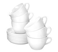 Esmeyer Bistro - Set da 6 Tazze per Cappuccino 0,30 l, con piattini Forma Bistro - Bianco Manico a Forma Rotonda, Altezza 7,2 cm, Diametro 15,7 cm