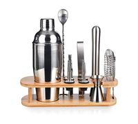Esmula Kit da barista con elegante supporto in bambù, set di 12 shaker per cocktail per bevande miste, set professionale di strumenti da bar in acciaio inox, libretto di ricette per cocktail (708,7 g)