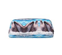 ESNAIUVCD Astuccio con stampa di due delfini nell'acqua, con cerniera, grande, per lavoro e viaggi, astuccio multifunzionale per matite e trucchi, Argento, Taglia unica, Beauty Case