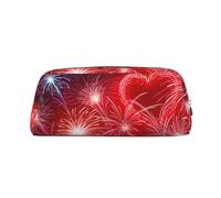 ESNAIUVCD Astuccio grande con stampa di fuochi d'artificio con cuori rossi, borsa per matite e matite, borsa per il lavoro o da viaggio, astuccio, Argento, Taglia unica, Beauty Case