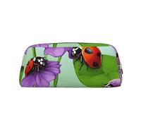 ESNAIUVCD Astuccio portamatite con stampa di coccinelle e foglie verdi, con cerniera, grande, per lavoro e viaggi, astuccio multifunzionale per matite e trucchi, Oro, Taglia unica, Beauty Case