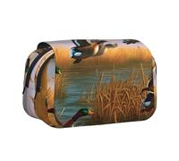 ESNAIUVCD Astuccio portapenne a doppio strato con stampa di anatre selvatiche che volano di caccia, grande capacità, adatto per ragazzi, ragazze e adulti, questo astuccio portapenne da ufficio con