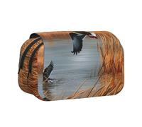 ESNAIUVCD Astuccio portapenne a doppio strato con stampa di anatre selvatiche che volano e caccia, grande capacità, adatto per ragazzi, ragazze e adulti, questo astuccio portapenne da ufficio con