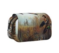 ESNAIUVCD Astuccio portapenne a doppio strato con stampa di caccia che vola, grande capacità, adatto per ragazzi, ragazze e adulti, questo astuccio per penne da ufficio con design a scomparti, Nero