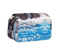 ESNAIUVCD Astuccio portapenne a doppio strato con stampa di due delfini nell'acqua, grande capacità, adatto per ragazzi, ragazze e adulti, questo astuccio portapenne da ufficio con design a scomparti