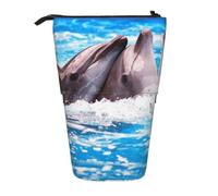 ESNAIUVCD Astuccio retrattile personalizzato con stampa di due delfini nell'acqua, astuccio con nome personalizzato per studenti, bambini e adulti, per scuola e ufficio