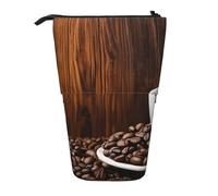 ESNAIUVCD Astuccio retrattile personalizzato con stampa di tazze di caffè e chicchi di caffè, astuccio con nome personalizzato per studenti, bambini e adulti, per scuola e ufficio