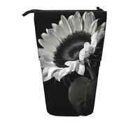 ESNAIUVCD Astuccio retrattile personalizzato con stampa girasole nero grigio con nome, astuccio per studenti, bambini e adulti, per scuola e ufficio
