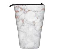 ESNAIUVCD Astuccio retrattile personalizzato con stampa in marmo bianco e oro rosa, astuccio con nome firmato personalizzato per studenti, bambini e adulti, per scuola e ufficio