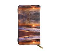 ESNAIUVCD Beach Sunrise Print Vera Pelle Donna, Portafogli Uomo, Multi-Funzionale Clutch Borsa, Zip Intorno Grande Viaggio Telefono Cellulare Lungo Portamonete, Nero , Taglia unica