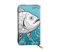 ESNAIUVCD Big Fish Print Vera Pelle Donna,Uomo,Multi-Function Clutch Borse,Zip Around Large Travel Phone Long Money Bags, Nero , Taglia unica