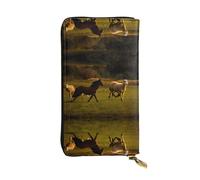 ESNAIUVCD Black Horses Red Glowing Clouds Print Genuine Leather Women 's,Men's Wallets, Multi-Function Clutch Borse,Zip Around Large Travel Phone Long Money Bags