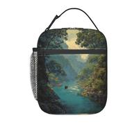 ESNAIUVCD Borsa per il pranzo con stampa di paesaggi di fiume per la scuola, per bambini, ragazzi e ragazze, piccola scatola per il pranzo isolata, contenitore per il pranzo con borsa regolabile e