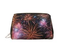 ESNAIUVCD Borsa per trucchi con stampa 3D a forma di fuochi d'artificio, borsa per cosmetici, in pelle PU, con cinturino da polso, borsa da viaggio per articoli da toeletta, Oro, Taglia unica