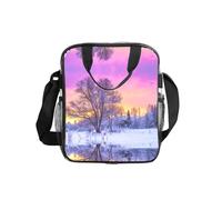 ESNAIUVCD Borsa trasparente della spesa del PVC degli uomini delle donne della stampa del paesaggio invernale impermeabile vedere attraverso la borsa, con le maniglie per il pranzo