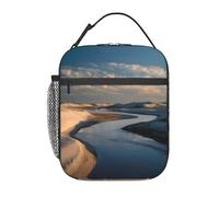 ESNAIUVCD Calm River Sand Dunes Borsa per il pranzo per la scuola, per bambini, ragazzi e ragazze, piccola scatola termica per il pranzo, con borsa regolabile e rimovibile