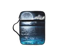 ESNAIUVCD Custodia per libri con stampa di luna e mare, per donne e ragazze, con manico, adatta per Bibbia di dimensioni standard