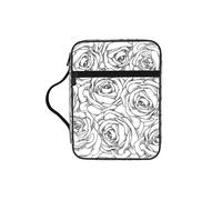 ESNAIUVCD Custodia per libri con stampa di rose bianche e nere, per donne e ragazze, con manico, adatta per Bibbia di dimensioni standard