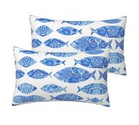 ESNAIUVCD Federa per cuscino rettangolare con stampa di pesci, double face, traspirante, per hotel, casa, letto, decorazione (2 pezzi)